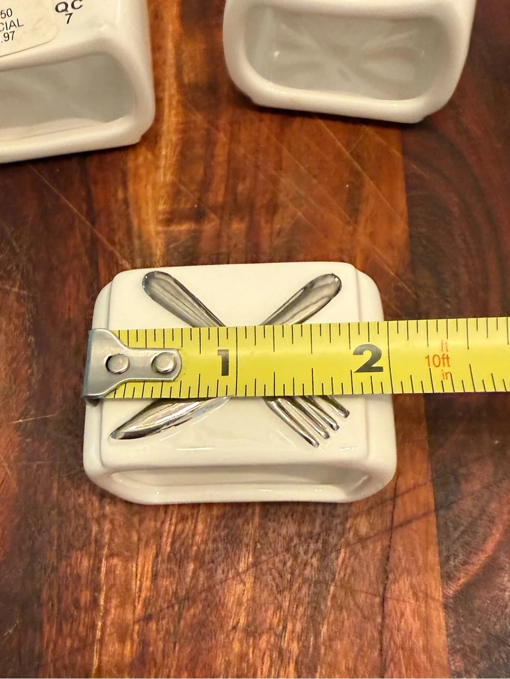 Set of 6 Ceramic Pottery Barn Napkin Ring Holders White Silver Fork Spoon New
